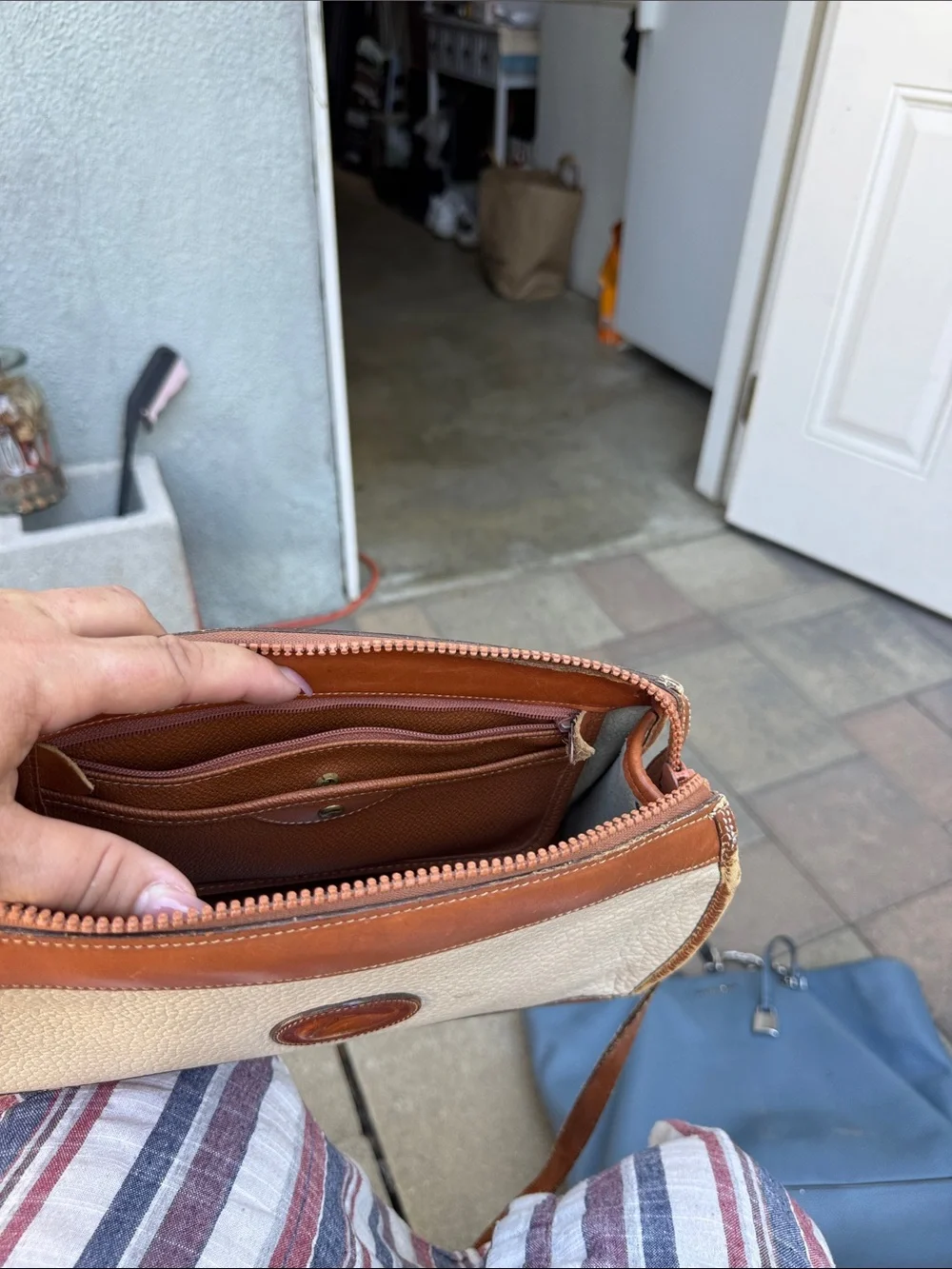 Dooney & Bourke Tan and Cream Leather Crossbody Messenger